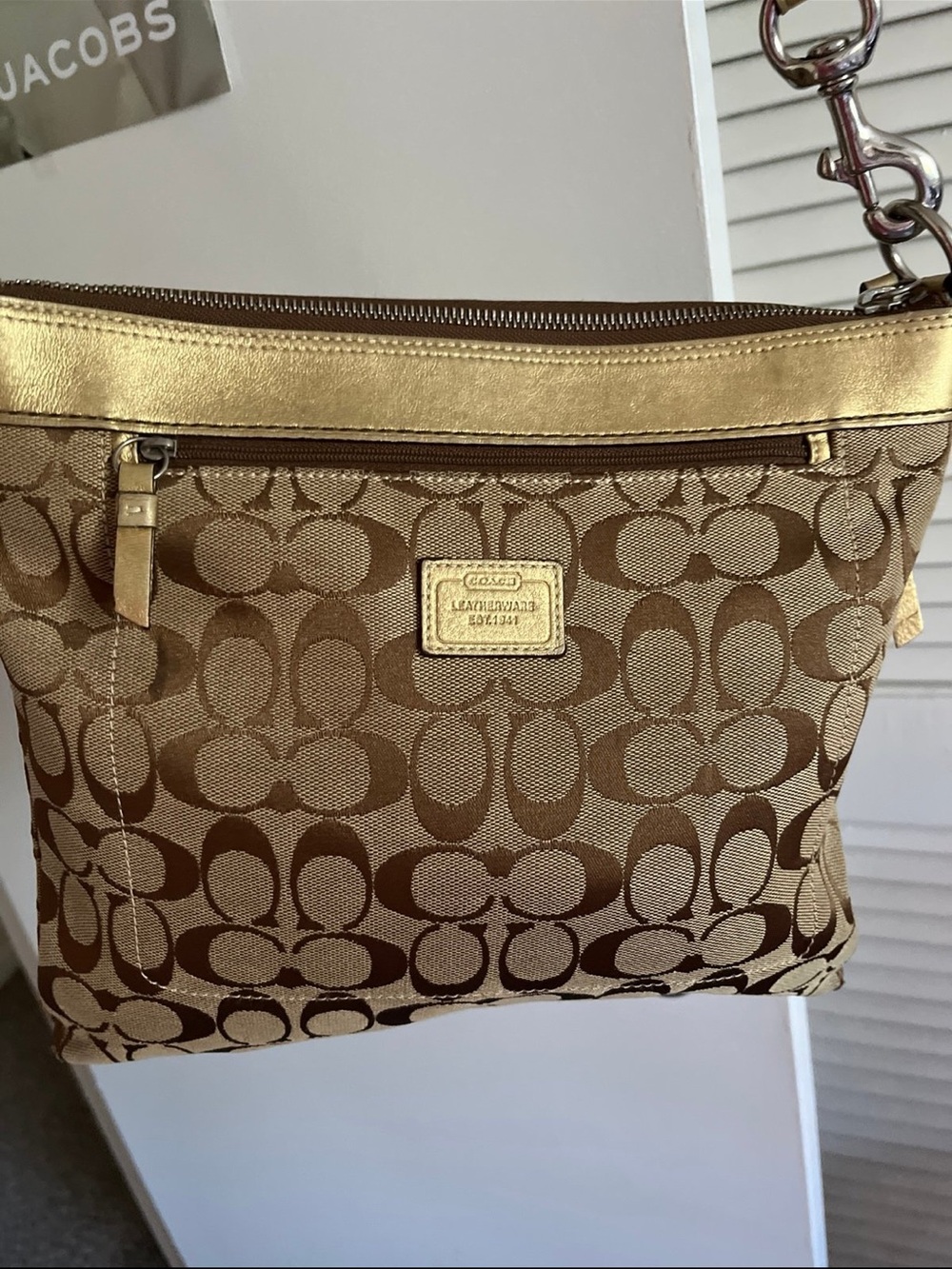 Coach Gold Signature Jacquard Crossbody Bag